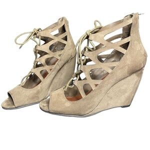 Mia Maris Wedge Gladiator Strappy Tie Sandal Tan Size 9